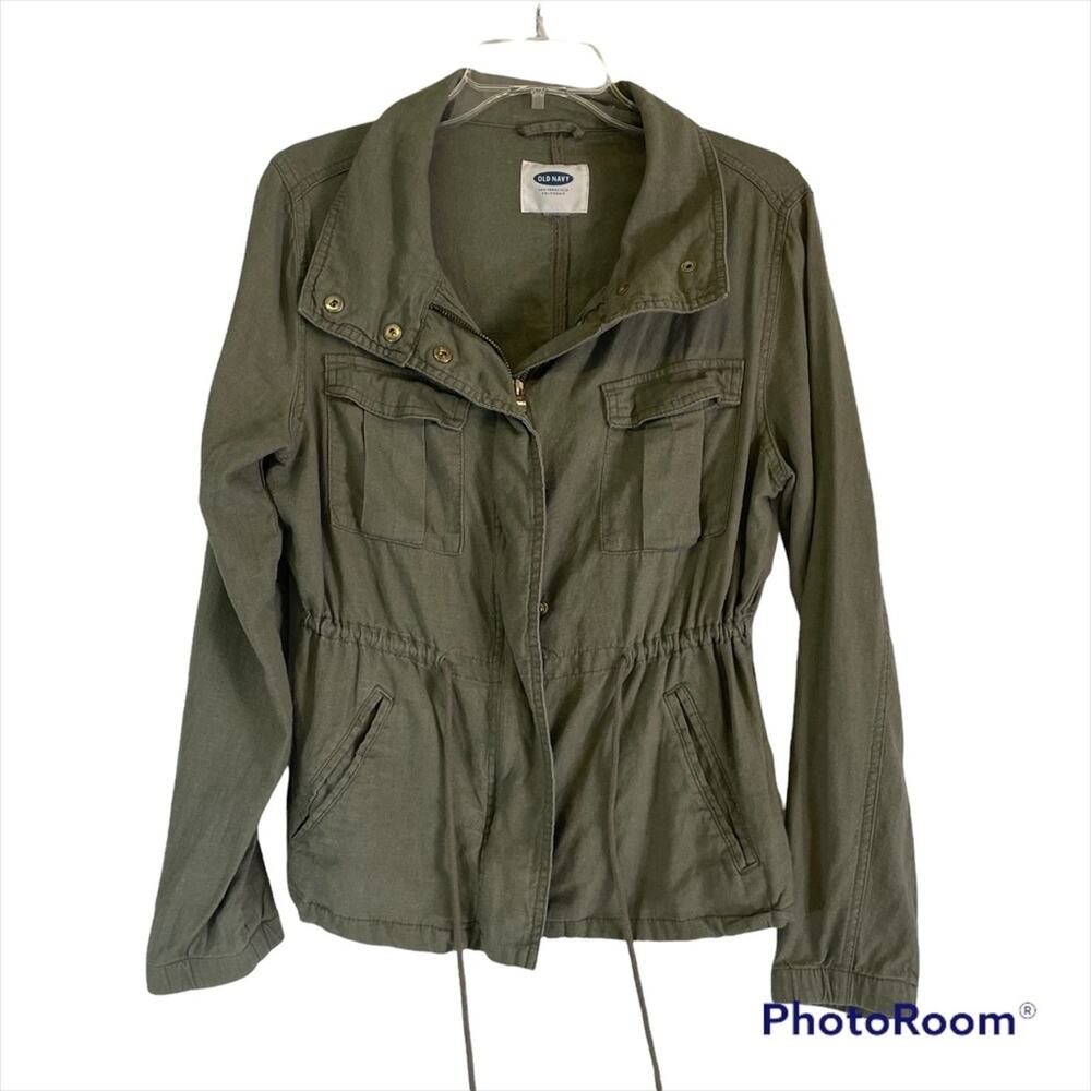 Old Navy Into the Woods army green full zip utility jacket linen size Medium